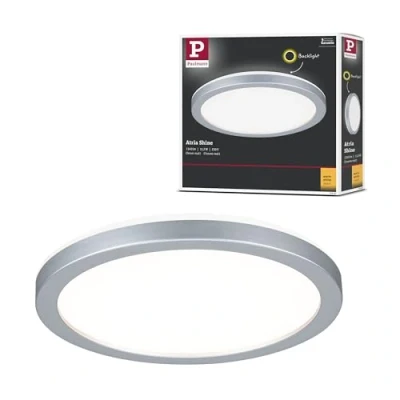 Image de Paulmann Atria Shine 70990 Panneau LED rond en plastique avec 1 x 11,2 W Blanc chaud chromé mat 3000 K 190 mm, Chrome Matt