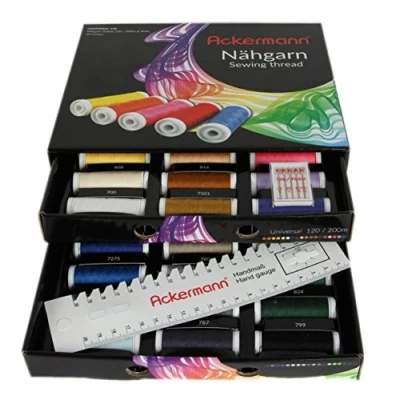 Image de Ackermann Universal 120 fil à coudre 36 couleurs x 200 m (fil coudre) dans une boîte pratique Assortiment de fils coudre, qualité