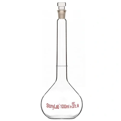 Image de stonylab Flacon Volumétrique en Verre Classe A avec Bouchon, Borosilicaté Mur Lourd Tolérance de La Fiole Jaugée (1000 ml, Transparente)
