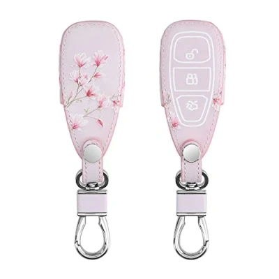 Image de kwmobile Accessoire clé de Voiture Compatible avec Ford Keyless Go 3 Bouton Coque en Simili Cuir pour Clef Rose Clair Blanc Ancien