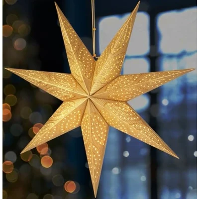 Image de BRUBAKER Étoile de Noël en Papier 60 cm à Suspendre l&#039;Avent pour Fenêtre 3D avec Douille E14 Lumineuse Suspendue 3,5 m Câble Or