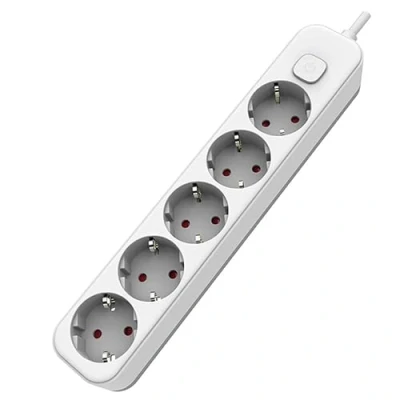 Image de Base Blanche Multiple avec Interrupteur + 5 Prises Schuko et câble de 1,5 m