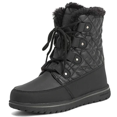 Image de Polar Boot Femmes Matelassé Court Neige Hiver Fausse Fourrure Chaud Durable Imperméable Bottes BLK41 AYC0523 Noir Cuir Quilted Taille 41 EU/8 UK