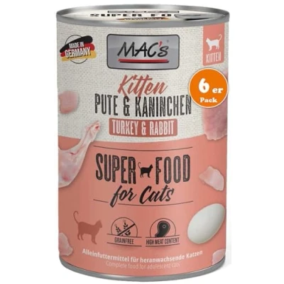 Image de MAC&#039;s Cat Kitten Dinde &amp; Lapin 6 x 400 g Nourriture Humide pour Chatons Aliment Complet équilibré et sans céréales Profil spécial d&#039;acides aminés Soutenir la Croissance