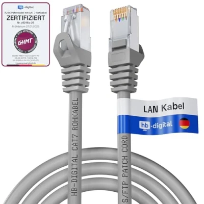 Image de HB DIGITAL 5 m Câble Ethernet LAN CAT 7 S/FTP PiMF LSZH AWG26 Réseau avec Connecteurs RJ45 6A 10 Gbits/s 600 MHz Idéal pour Panneau de Brassage Serveurs PC Laptop Smart TV DSL Gris
