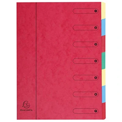 Image de Exacompta Réf. 5107E 1 trieur HARMONIKA sans élastiques et fenêtres imprimées couverture en carte lustrée dos extensible 7 compartiments pour A4 dim 24,5 x 32cm couleur rouge