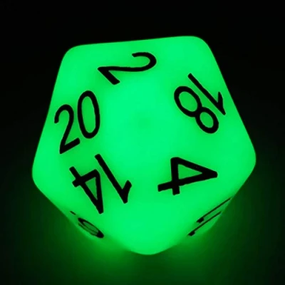 Image de Bescon Jumbo Glowing D20 38MM, Big Size 20 Sides Dice Jade Glow in Dark, Faces Cube 1.5 inch