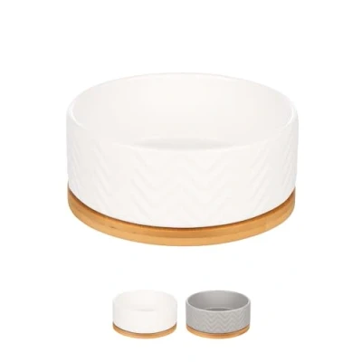 Image de Flamingo Gamelle pour Chien Biano 990 ML Blanc Antidérapant Gamelles en céramique émaillée dans un support bambou 16cm x 6cm 7cm