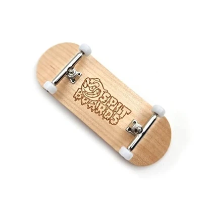 Image de SPITBOARDS 34 mm Fingerboard complet en bois Pro Set Up (pré assemblé, 5 couches), Trucks, roues à roulement CNC, bande d&#039;adhérence mousse, (Planche : d&#039;érable, Trucks argent,