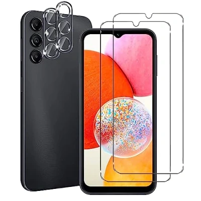 Image de Compatible Samsung Galaxy A14 4G/A14 5G 4 Films Protections écran verre trempé 2 + objectifs caméra arrière