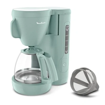 Image de Moulinex Cafetière filtre, Réservoir d&#039;eau frontal 1.25 L, filtre permanent, Porte pivotant avec large poignée, Système anti gouttes, Maintien au chaud, Couleur Eucalyptus Morning FG2M1310