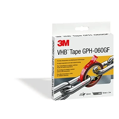 Image de 3M VHB GPH 060GF, Ruban Adhésif Mousse Double Face Résister aux Hautes Températures et Adhérer sur de Nombreux Matériaux (Métaux, le Polycarbonate ABS) Gris, 19 mm x 3 m, 0.6 (1 Rouleau)