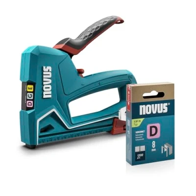Image de NOVUS TOOLS J 51 Agrafeuse manuelle avec 1200 agrafes │ professionnelle robuste et légère en aluminium Pour fixer des films moulures clous de 16 mm à fil plat