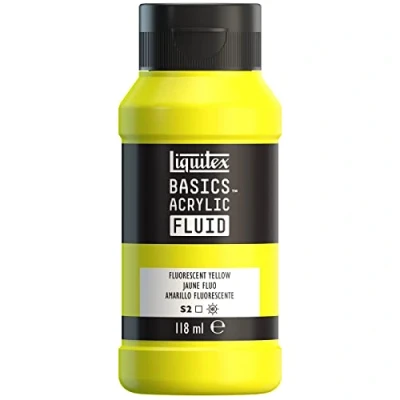 Image de Liquitex 8870422 Basics Fluid Peinture acrylique à consistance fluide, séchage rapide, résistante la lumière, imperméable, base d&#039;eau, Flacon de 118 ml, Jaune Fluorescent