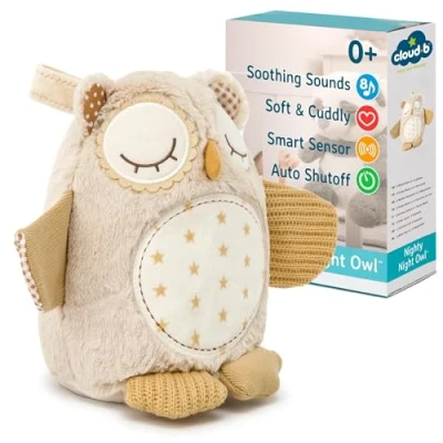 Image de Cloud b Machine à sons Apaisants Animal en Peluche 4 bruits blancs et berceuses Arrêt automatique Smart Sensor Musicale berceuse Hibou Nighty Night Owl