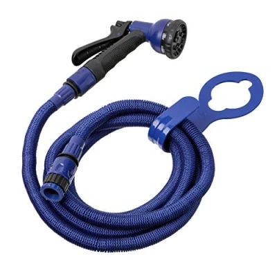 Image de TATAY Tuyau d&#039;arrosage Extensible Superflex de 7,5 m, léger, pistolet à 8 positions, connecteur universel, raccord robinet femelle 3/4&quot; 1/2&quot; et support robinet. Bleu