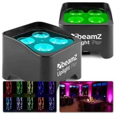 Image de BeamZ BBP90 2x Projecteurs d’Ambiance sur Batterie Noir, 4 x Watts RGB UV, Autonomie 20H, Câble DMX Inclus, Modes Automatiques, Idéal pour les Mariages, Architectures...