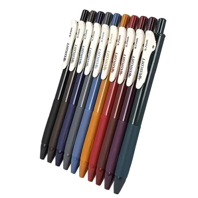Image de Westcott E 733901 00 Lot de 10 stylos à encre gel avec couleurs chaudes et colorées Épaisseur trait 0,7 mm pour des traits doux précis lors l&#039;écriture, du dessin la peinture
