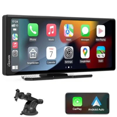 Image de Carpuride C92 Carplay Voiture Autoradio sans Fil et Android Auto, Portable 9,3&quot; Tactile Écran, Lien Miroir, Bluetooth, Navigation, Siri, FM/AUX.