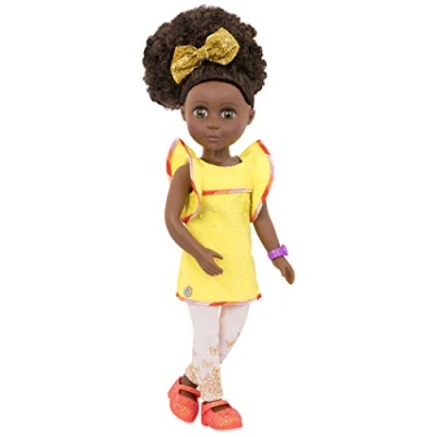 Image de Glitter Girls by Battat GG51060Z Nelly Poupée Mode Articulée Inclut une Tunique Jaune, Leggings Motif Papillon, Noeud Doré Paillettes, Salomés Rouges à Montre 35,56 cm Dès 3 ans