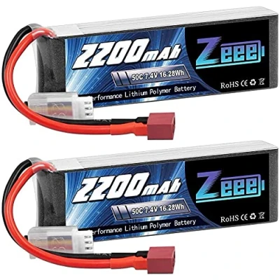 Image de Zeee 2S Lipo Batterie 2200mAh 7,4V 50C RC avec connecteur T pour FPV Racing Drones Vélo de Route Quadcopters Avion Hélicoptère Bateau Voiture (2 Paquets)