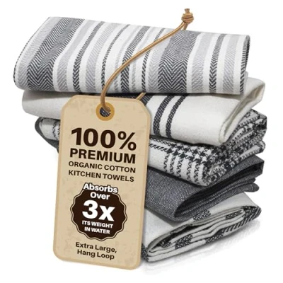 Image de LinenWeave Lot de 5 Torchon Cuisine 100% Coton 45 x 70 cm Super Absorbant Vaisselle Lavable en Machine Torchons