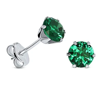 Image de Miore Boucles d&#039;Oreilles pour Femmes Clous en Or Blanc 9 Carat /375 avec Pierre Précieuse ronde Rubis rouge/Saphir bleu/Émeraude vert/Zircone, Bijoux (vert)
