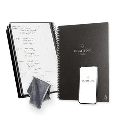 Image de Rocketbook Fusion Agenda Non Daté Réutilisable, Taille Letter 21 cm x 29,7 cm, Noir Objectifs, Calendrier Mensuel et Hebdomadaire, « To Do Lists » Quotidiennes, Pages Lignées Pointillées