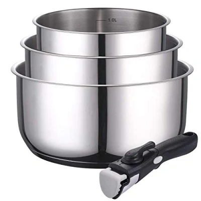 Image de Kamberg Batterie 3 casseroles inox 16 / 18 20 cm + Poignée amovible Acier Inoxydable Pro Tous Feux dont Induction 0008116, Gris