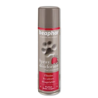 Image de BEAPHAR Spray déodorant parfum fruits rouges pour chien et chat Élimine les odeurs désagréables donne une sensation de fraîcheur au poil Pratique facile à appliquer Aérosol 250 ml
