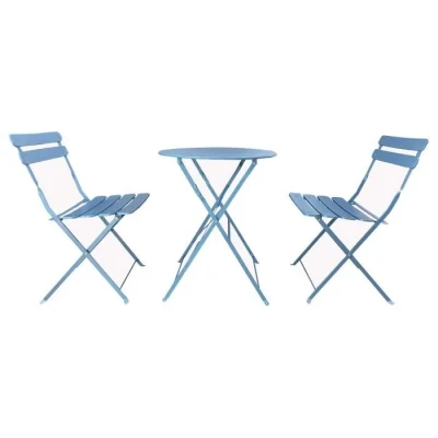 Image de Rebecca Mobili Table Et 2 Chaises De Balcon, Ensemble Bistro, Bleu Clair, Acier, Antirouille, pour Terrasse Jardin Dimensions HxLxP : 71 x 60 cm Art. RE6830