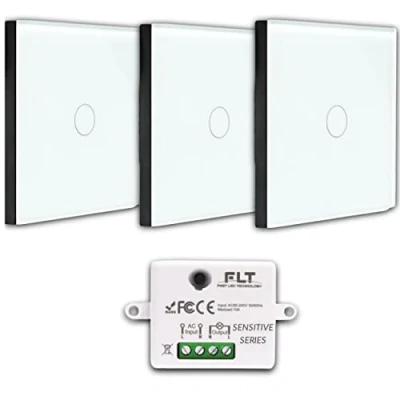 Image de KIT interrupteur sans fil 3 Télécommandes murales + 1 Mini récepteur encastrable Va et vient travaux Commande à distance commutateur radio RF Blanc