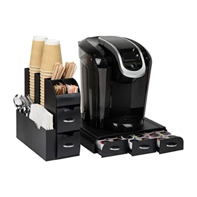 Image de Mind Reader Anchor Collection Organiseur de dosettes à 3 tiroirs pour service unique, capacité 36 dosettes, 34,3 x 31,1 6,3 cm (L l H) et ensemble tasses condiments 10 compartiments,