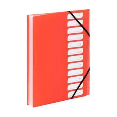 Image de Viquel Trieur document A4 avec 12 Compartiments Organisateur de bureau extensible Porte index Fermeture par élastique Gamme FEEL&#039;EASY Orange