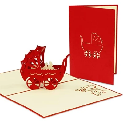 Image de LIN 17169, pop up Carte naissance, naissance 3d, fille, Un garçon, de Félicitations, Remerciements, berceau avec bébé, Nouveau né, enfants, N91