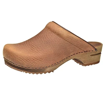 Image de Sanita Chrissy Sabots Ouverts Produit Original Fabriqué à la Main pour Femme en Cuir avec Semelle Bois Marron 38 EU