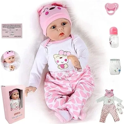 Image de ZIYIUI Poupée Reborn bébé 22 Pouces 55 cm Souple Silicone Vinyle Réaliste Bebe Fille Fait à la Main Nouveau né Vrai