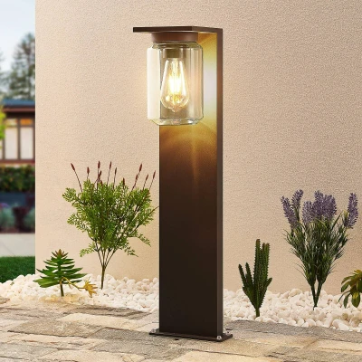 Image de Lucande luminaire extérieur Semka à intensité variable (Moderne) en Noir Aluminium (1 lampe,à E27), borne lumineuse, pour socle