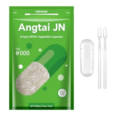 Image de Angtai JN Gélules Vides Végétales à Remplir Taille 000 (500 unités) Capsule Vide avec Micro Cuillère,Certifié Casher,Halal,Empty Capsules Compatible la Machine de Remplissage