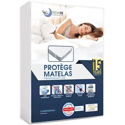 Image de Protege Matelas 200x200 cm Imperméable Made in Europe et Oeko TEX par Dreamzie Alese en Coton Respirant avec 4 Coins Elastiques