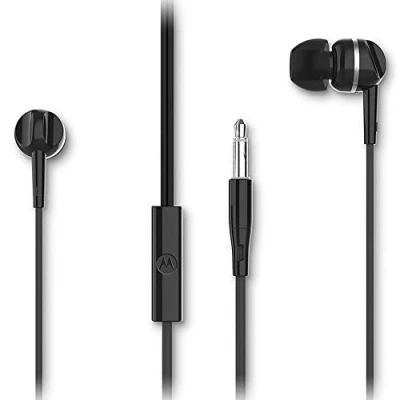 Image de Motorola Sound Earbuds 105 écouteurs Intra Auriculaires avec Câble Microphone Intégré Son Cristallin 6 Coussinets en Silicone Noir