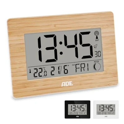 Image de ADE Horloge radiopilotée avec Chiffres XXL Affichage de la température comme Murale ou Table Cadre en Bambou