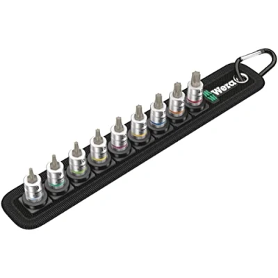 Image de Wera 05003882001 belt 3 torx Hf Zyklop Jeu de Douilles à embout emmanchement 1/4&quot; avec fonction retenue, 10 pièces, Noir, Set 9 pièces