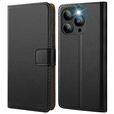 Image de HOOMIL Coque MagFlip pour iPhone 14 Pro Max, [Fabrication Soignée] Etui en Cuir Premium, Étui à Rabat, Housse de Protection Noir