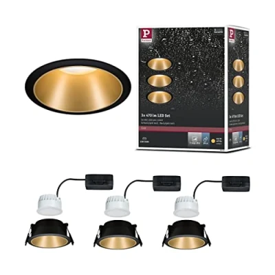 Image de Paulmann 93404 LED Cole rond incl. 3x6 watts gradable projecteurs Noir, Doré mat Lampe encastrée plastique, Alu zinc spot pour plafond 2700 K, Matière, 19.5 W, 3er Set