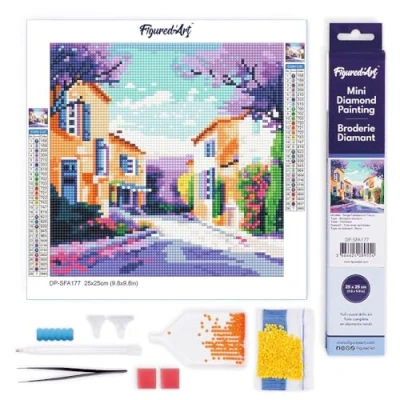Image de Figured’Art Mini Diamond Painting Broderie Diamant 25x25cm Toile Entière Roulée avec Perles Rondes Printemps en Provence Kit Complet DIY Activité Manuelle Loisirs Créatifs Adultes