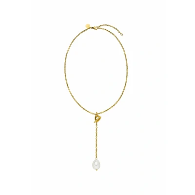 Image de Purelei® Collier Y avec Pendentif en perle amovible fermoir à bascule Acier inoxydable plaqué or 18 carats Réglable de 40 45 cm Style Aloha élégant mer, Länge