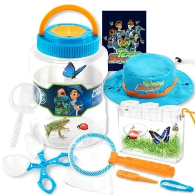 Image de JOYIN Attrape insectes Kit d&#039;exploration naturelle Contient seau d&#039;habitat, boîte d&#039;éveil, carnet d&#039;activités, filet papillon, loupe, pince, pince à coléoptère et chapeau pour