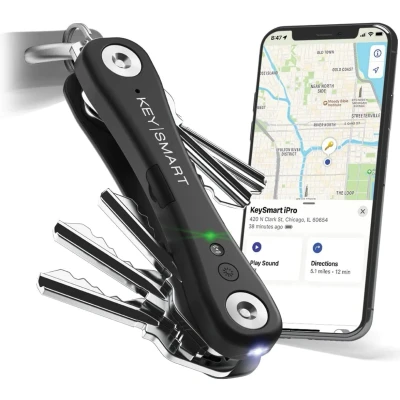 Image de KeySmart iPro Compatible avec Apple Find My App Trouver vos clés perdues Porte compact suivi et lampe de poche LED (jusqu&#039;à 14 clés, noir)