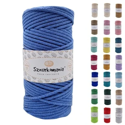 Image de cordon en coton de 3 mm, 100 m, 46 couleurs, tressé macramé, fil qualité supérieure, corde à macramé (bleu)